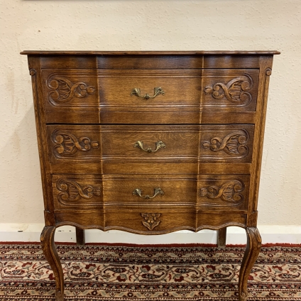 Elegant French Shaped Carved Oak Chest Od Three Drawers