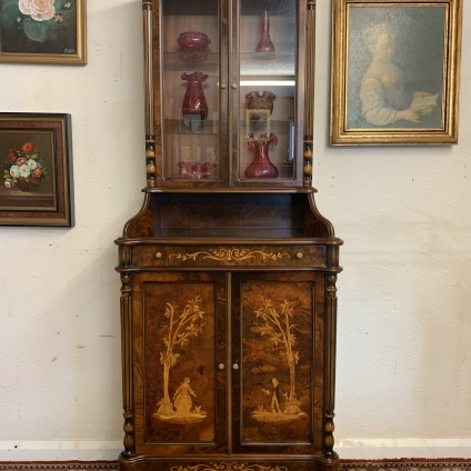 Fabulous Walnut Marquetry Inlaid Parlour Cabinet/display Cabinet/cupboard