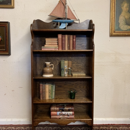 Fabulous Antique Shaped Oak Open Bookcase Circa 1930