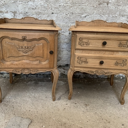 Fantastic Pair Of French Carved Raw His And Hers Bedside Cabinets