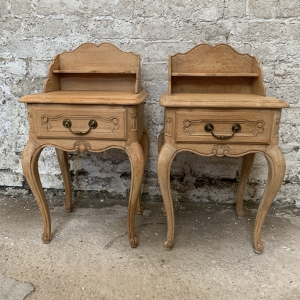Stunning Pair Of French Carved Raw Oak Bedside Cabinets