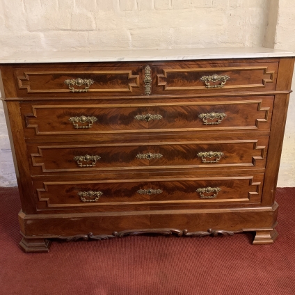 Antique French Carved Mahogany Marble Top Commode/chest Of Drawers Circa 1890