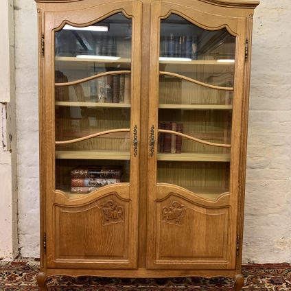 Fabulous Quality French Carved Oak Glazed Two-door Bookcase