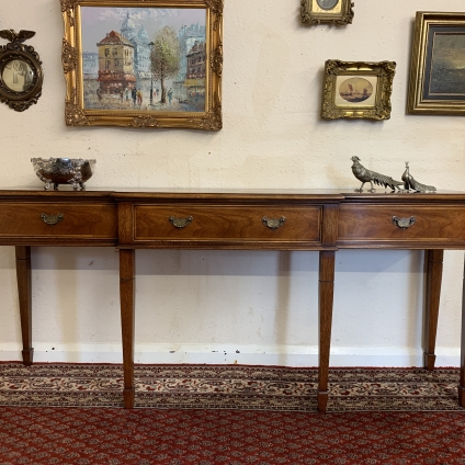 Fantastic Quality Flame Mahogany Brakefront Three Drawer Console / Side Table