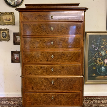 Stunning Antique French Burr Walnut Semainier Chest Circa 1865