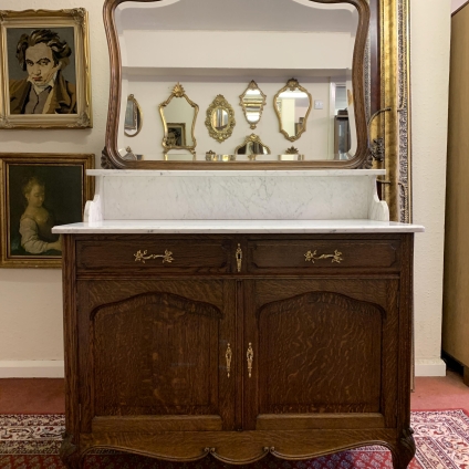 Outstanding Antique French Marble Top Mirror Back Commode/washstand Circa 1890