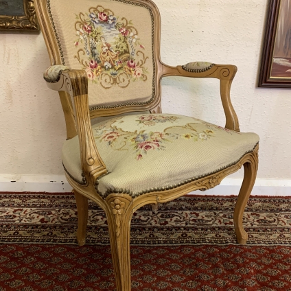 Stylish French Needlepoint Upholstered Armchair