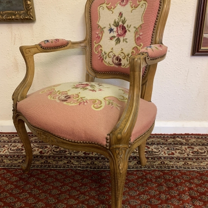 Stylish French Needlepoint Upholstered Armchair