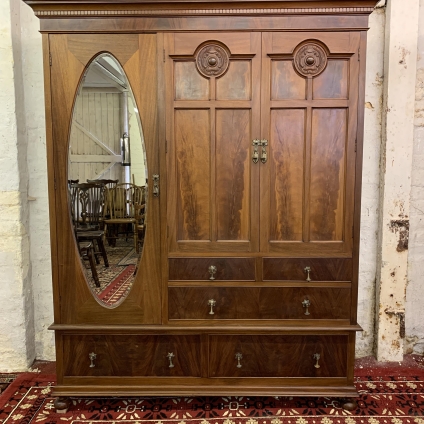 Fantastic Quality Antique Carved Walnut Combination Wardrobe Circa 1910
