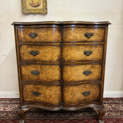 Quality Antique Walnut Serpentine Fronted Chest Of Drawers Circa 1920