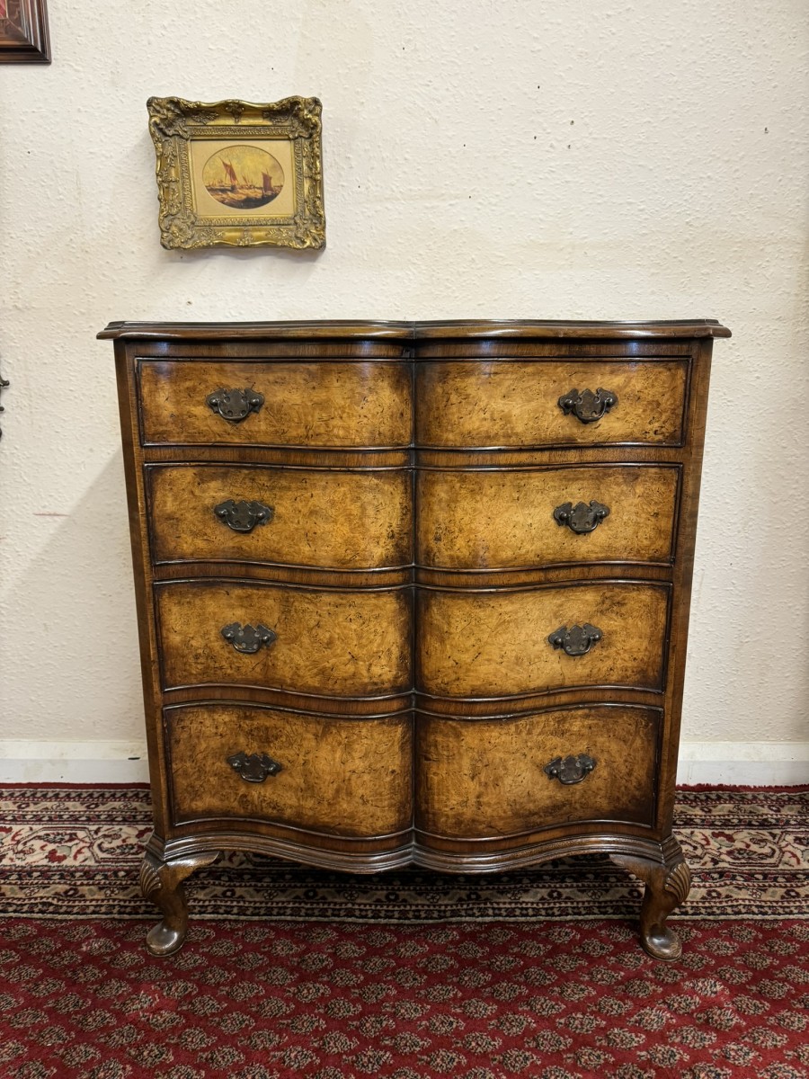 Quality Antique Walnut Serpentine Fronted Chest Of Drawers Circa 1920 - Image 2