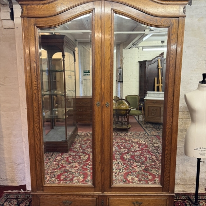 Fantastic Antique French Oak Two Door Mirrored Armoire/ Wardrobe Circa 1880