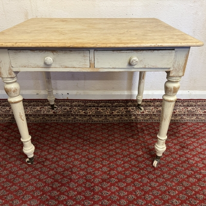 Fabulous Neat Sized Victorian Pine Kitchen Table With Two Drawers Circa 1880