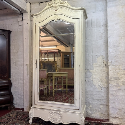Carved Antique French Painted Mirrored Linen Cupboard/armoire Circa 1890