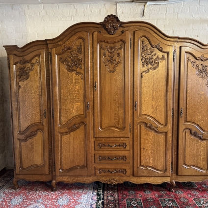 Stunning French Carved Oak Five Door Shaped Armoire/wardrobe