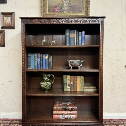 Fabulous Carved Oak Jaycee Open Bookcase