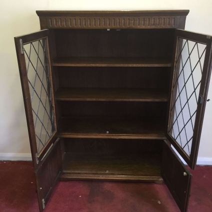 Linen Fold Oak Glazed Bookcase - Now Sold