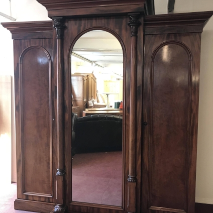 Outstanding Quality Antique Victorian Mahogany Breakfront Mirror Door Wardrobe - Now Sold