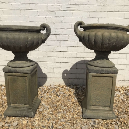 A Pair Of Victorian West Country Stone Garden Urns - Now Sold