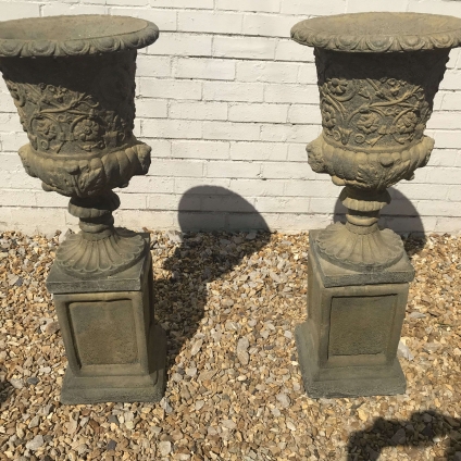 A Pair Of West Country Stone Georgian Garden Urns - Now Sold
