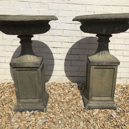 A Pair Of West Country Stone Woodbury Garden Urns - Now Sold