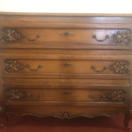 Stylish Antique French Carved Oak Chest Of Three Drawers - Now Sold