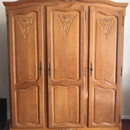 Outstanding Quality French Carved Golden Oak Three Door Armoire/wardrobe - Now Sold