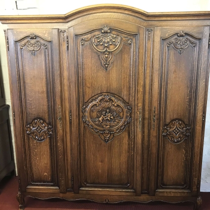 Outstanding Quality Antique French Carved Oak Three Door Armoire/wardrobe - Now Sold