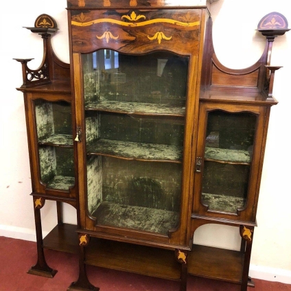 Stunning Art Nouveau Mahogany And Exotic Wood Highly Decorative Display Cabinet - Now Sold