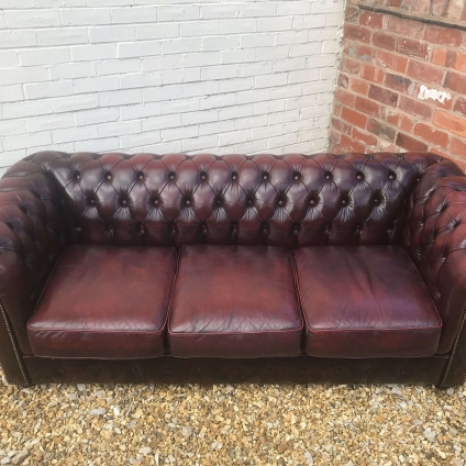 Classic Ox Blood Leather Three Seater Settee - Now Sold