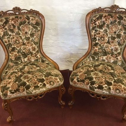 Beautiful Pair Of Carved Walnut Victorian Style Chairs - Now Sold