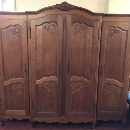 Elegant French Carved Oak Four Door Breakfront Armoire/wardrobe - Now Sold