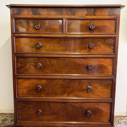 Stunning Early Victorian Flame Mahogany Chest Of Six Drawers Circa 1830 - Now Sold