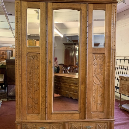 Fantastic French Carved Oak Triple Mirror Armoire/wardrobe - Now Sold
