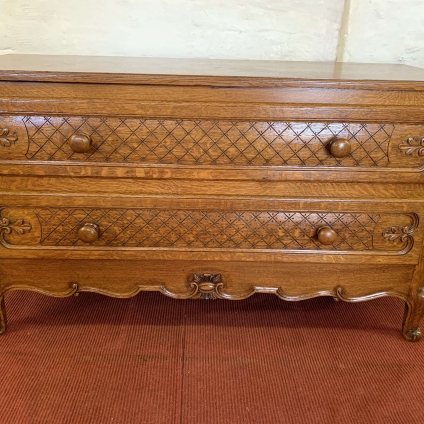 Fantastic French Carved Oak Chest Of Two Long Drawers - Now Sold
