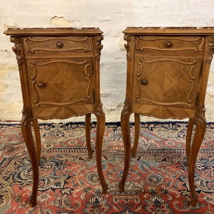Outstanding Pair Of Antique French Carved Walnut Marble Top Bedside Cabinets Circa 1860 - Now Sold