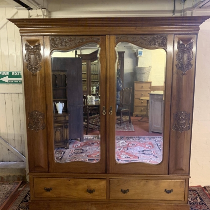 Outstanding Quality Victorian Carved Walnut Mirrored Wardrobe/armoire - Now Sold