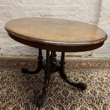 Superb Victorian Walnut And Mahogany Oval Tilt Top Table Circa 1885 - Now Sold
