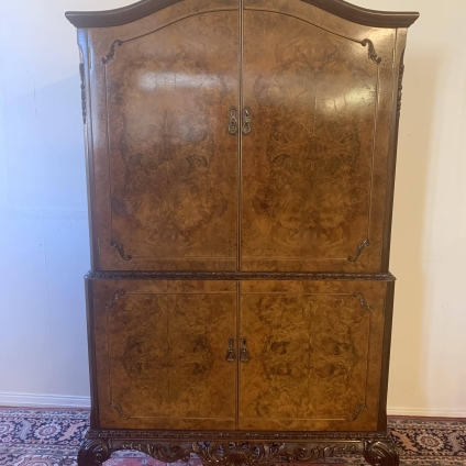Elegant Quality Carved Burr Walnut Cocktail/drinks Cabinet/bar - Now Sold