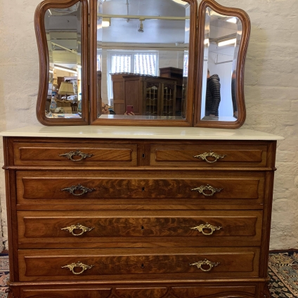 Fantastic Quality Antique French Mahogany Triple Mirror Marble Top Dressing Chest - Now Sold