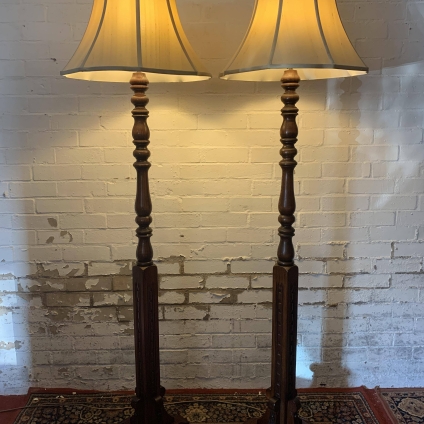 Fabulous Pair Of Tall Old Charm Standard Lamps With Shades - Now Sold