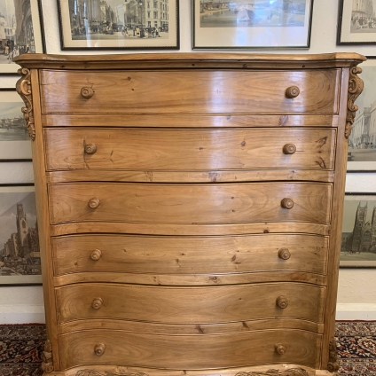 Beautiful Tall Carved Pine Serpentine Shaped Chest Of Six Drawers - Now Sold