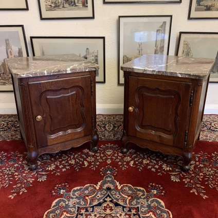 Super Pair Of French Oak Marble Top Bedside Cabinets/cupboards - Now Sold