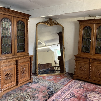 Stunning Pair Of Antique Continental Oak Coloured Glass Library Bookcases/cabinets - Now Sold