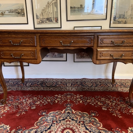 Elegantly Shaped French Oak Desk With Parquetry Top - Now Sold