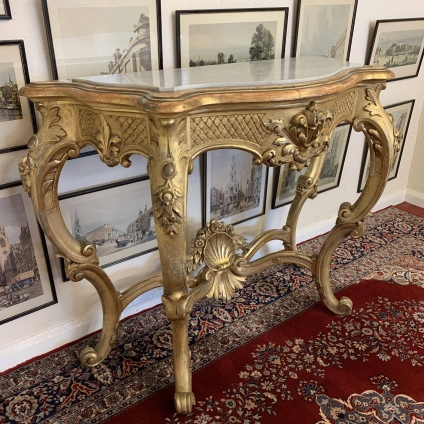 Opulent Antique French Gilt Wood Marble Top Console Table Circa 1880 - Now Sold