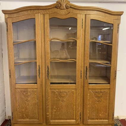 Elegant French Carved Oak Three Door Glazed Bookcase - Now Sold
