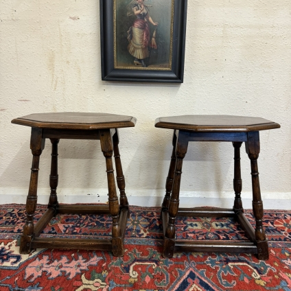 Pair Of Antique Oak Octagonal Top End Tables/side Tables Circa 1920