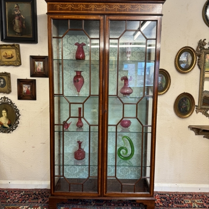 Stunning Tall Inlaid Mahogany Glazed Display Cabinet