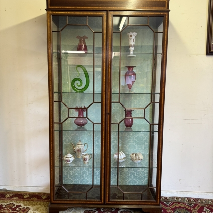 Outstanding Quality Inlaid Mahogany Tall Glazed Cabinet